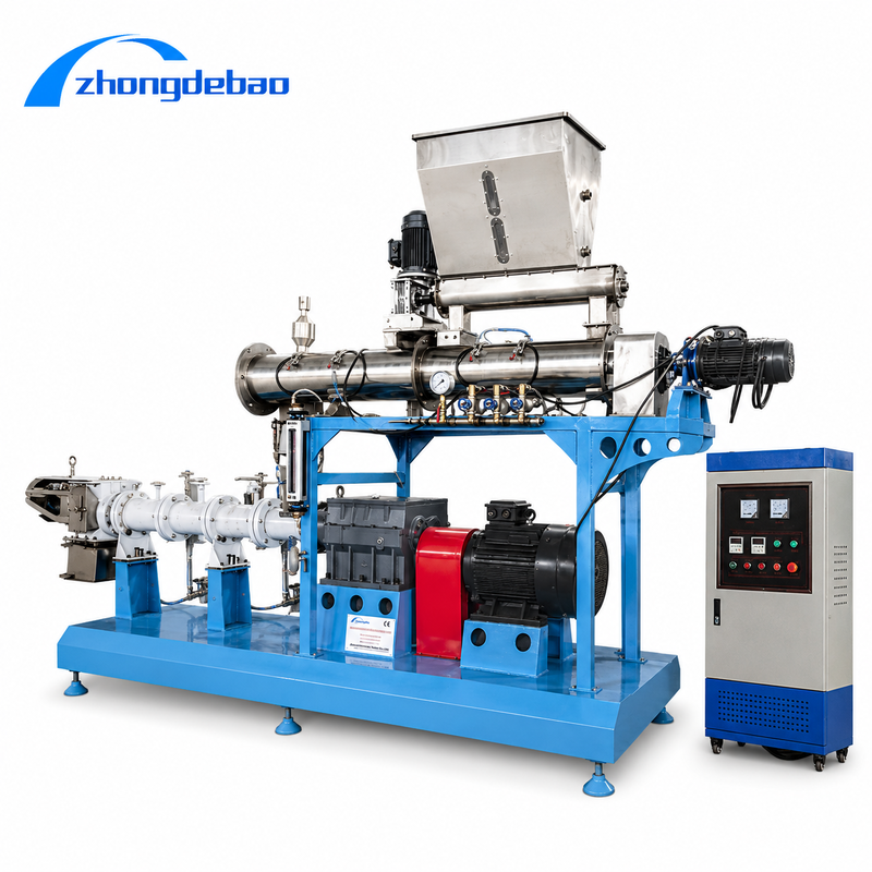 خط إنتاج غذاء الأسماك العائم ذو شكل وسادة أو خبز وطاقة المحرك الرئيسي 5.5-160kw للغذاء للتربية المائية